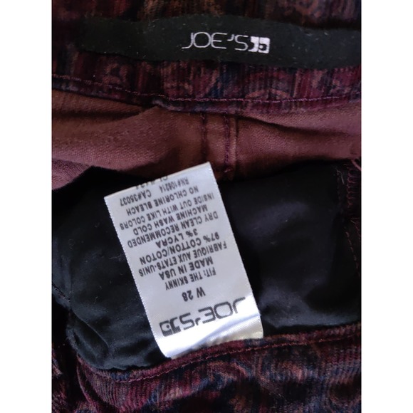 3/$20 Joe's Maroon Paisley Print Corduroy Mid Rise The Skinny Jeans 28 - Picture 8 of 10